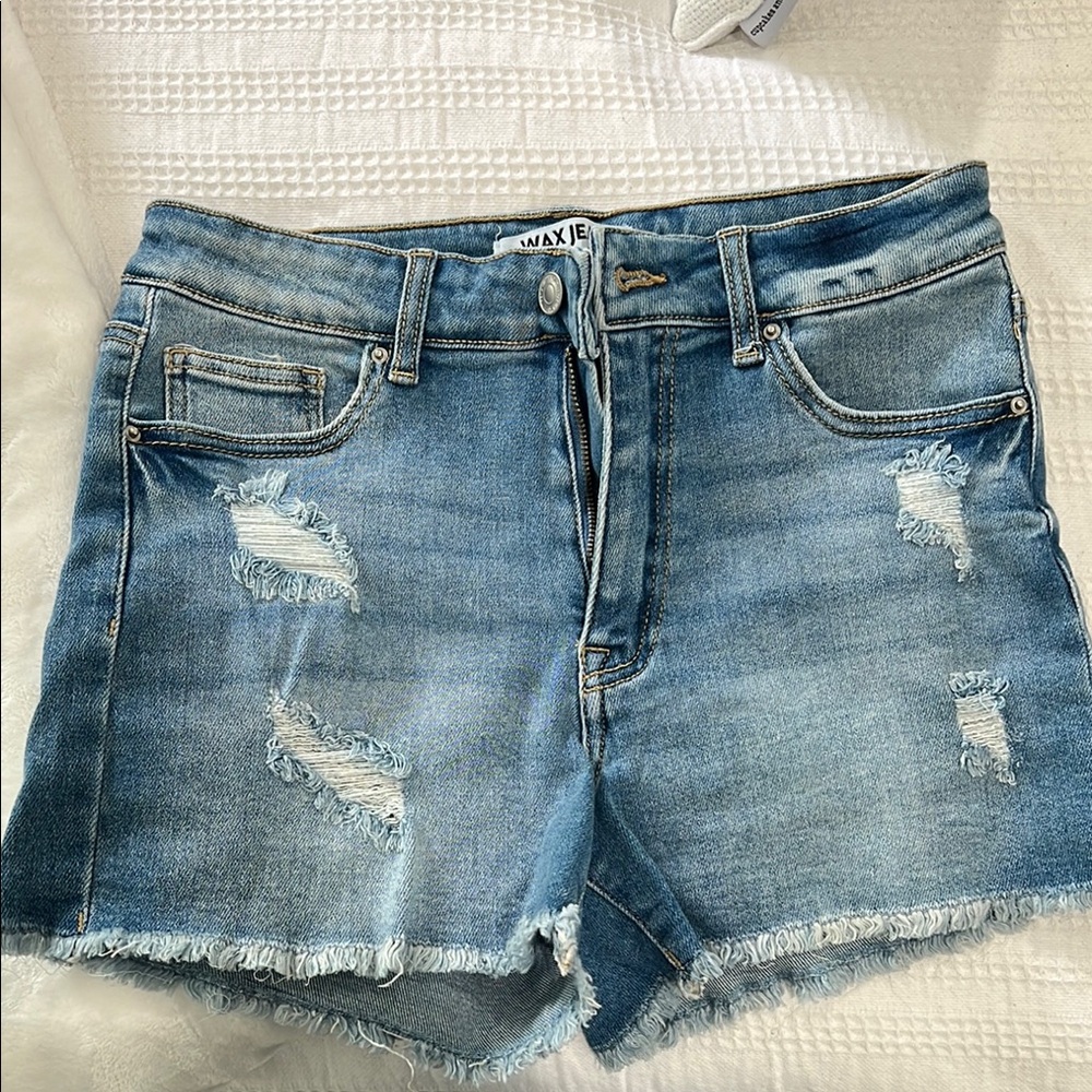 Wax Jean Blue Distressed Denim Shorts